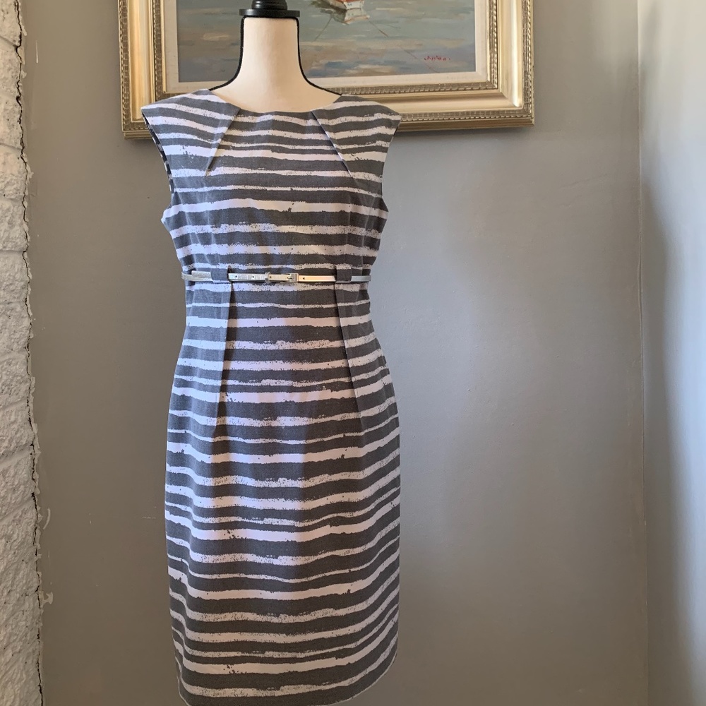 Grey & White Office Dress, Calvin Klein, 10